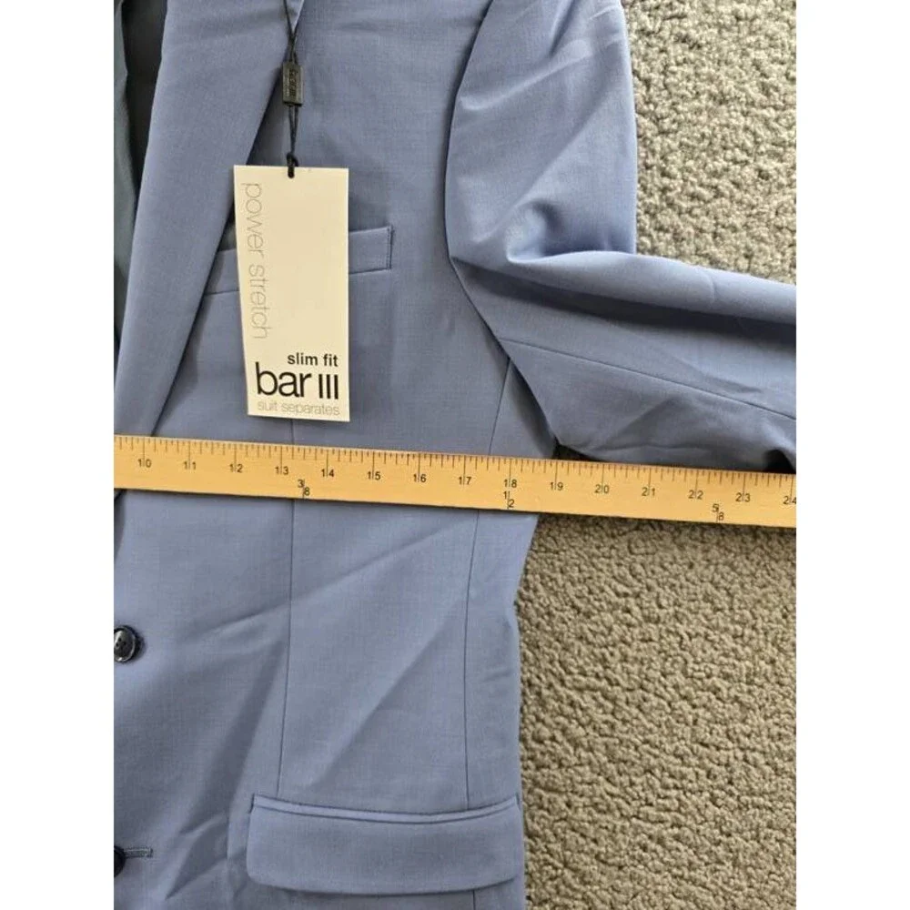 Bar III Slim-Fit Wool Blend Suit Jacket Men's 38L Light Blue Pockets Long Sleeve